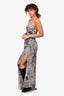 Retrofête Grey Denim Printed Satin Maxi Slip Dress Size S
