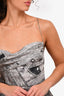 Retrofête Grey Denim Printed Satin Maxi Slip Dress Size S
