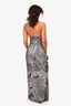 Retrofête Grey Denim Printed Satin Maxi Slip Dress Size S