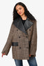 Nanushka Beige/Black Herringbone Double Breasted Coat Size S