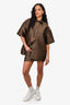 Sandro Brown Satin Button Down Size 1 + Front Pocket Skirt Size 38