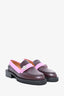 Ganni Burgundy/Fuchsia Leather Crystal Embellished Chunky Loafers Size 38