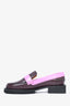 Ganni Burgundy/Fuchsia Leather Crystal Embellished Chunky Loafers Size 38