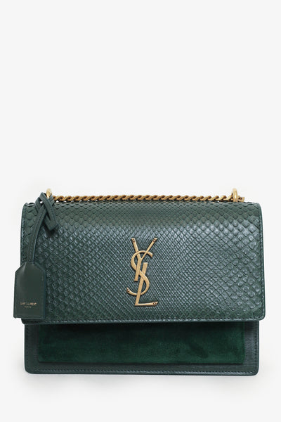 Saint Laurent Green Python-Effect Embossed Medium Sunset Shoulder