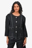 Pre-Loved Chanel™ Black Cotton Gunmetal Buttoned 'Timeless' Jacket Size 44