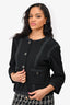 Pre-Loved Chanel™ Black Cotton Gunmetal Buttoned 'Timeless' Jacket Size 44