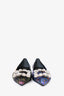 Roger Vivier Blue Jacquard Crystal Embellished Pointed Toe Ballet Flats Size 37