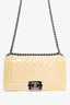 Pre-Loved Chanel™ 2014 Beige Chevron Patent Leather Old Medium Boy Bag (As Is)
