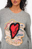 Christian Dior Grey Cashmere Heart Embroidered Sweater Size 2 US