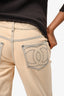 Pre-Loved Chanel™ Beige Washed Contrast Trim Slim Fit Jeans Size 38