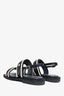 Pre-Loved Chanel™ 2022 Cruise Black Satin Pearl Quilted Flat Sandals Size 38.5