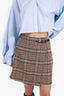 Sandro Brown Dalya Plaid Mini Skirt With Belt Buckle Size 3