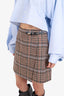 Sandro Brown Dalya Plaid Mini Skirt With Belt Buckle Size 3