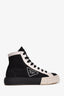 Prada Black/White Canvas Gabardine Logo High Top Sneakers Size 37 (As Is)