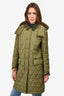 Burberry Green Quilted Detachable Hood Button Up Coat Size M