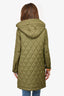 Burberry Green Quilted Detachable Hood Button Up Coat Size M