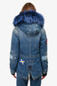 Mr & Mrs Italy Blue Denim Patch Embellished Fur Hooded Padded Jacket Size XXS