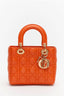 Christian Dior Limited Edition Orange Lambskin Small Lady Dior Top Handle
