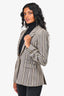 Smythe Grey Wool Blend/Cream Satin Striped Blazer Size 8
