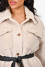 Maje Cream Faux Shearling Leather Belted Long Coat Size 36