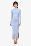 Staud Light Blue Knit Shimmer Fringe Top + Midi Skirt Size XS