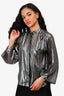 Nili Lotan Grey Metallic Button Up Size S