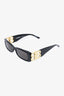 Balenciaga Black Rectangular Sunglasses with Gold BB