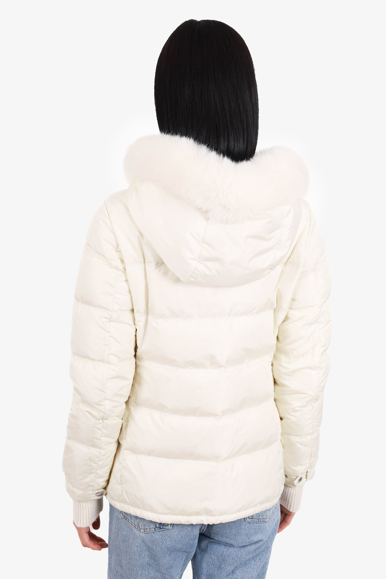 Prada Sport White Nylon Down/Fox Fur Puffer Jacket SIze 42 – Mine