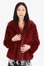 Burberry Burgundy Faux Fur Cropped Coat Size 2