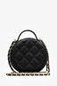 Pre-Loved Chanel™ Black Caviar Leather Round Mini 'Handle with Care' Vanity with Chain