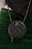 Pre-Loved Chanel™ Black Caviar Leather Round Mini 'Handle with Care' Vanity with Chain