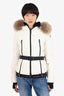 Moncler White Grenoble Puffer Jacket with Fur Hood Size 3