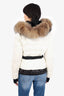 Moncler White Grenoble Puffer Jacket with Fur Hood Size 3