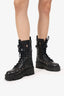 Valentino Black Leather Laser Cut Combat Boots Size 38