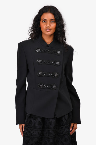 Pierre Balmain Black Crystal Embellished Military Style Jacket