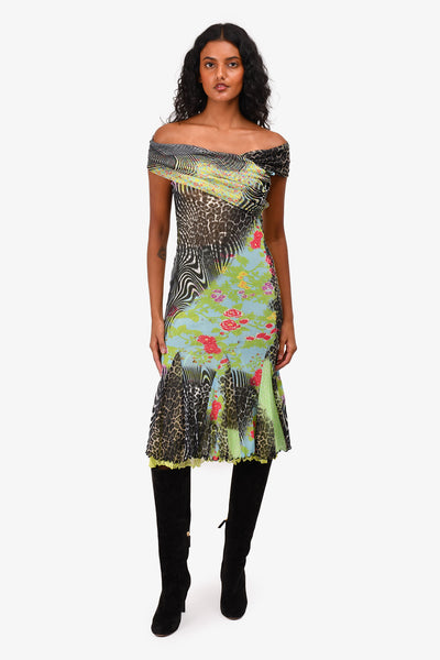 Roberto Cavalli Class Green/Zebra Printed Midi Dress Size 40 Mine & Yours Roberto Cavalli Class Green/Zebra Printed Midi Dress Size 40 Mine & Yours