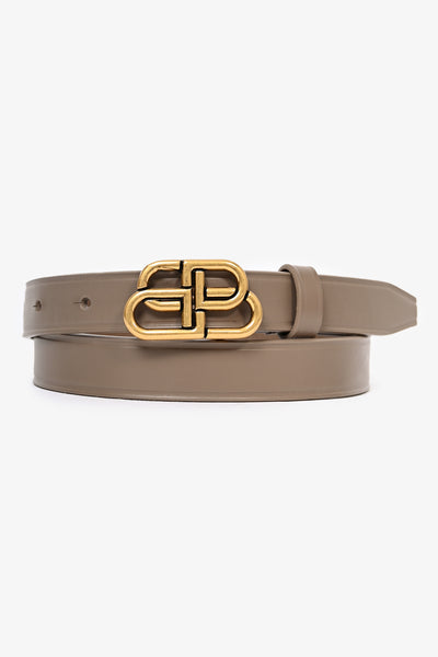 Balenciaga Taupe Belt with Gold Logo Buckle Buy Balenciaga Beige Smooth Leather Thin BB Belt - 70  main image 2