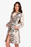 Celine White Silk Zebra Printed Single Breasted Coat Size 38