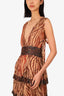 Rococo Sand Brown/Gold Animal Print V-Neck Sleeveless Tiered Mini Dress Size XL