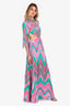 Diamond For Eden Pink/Green Printed Cut-Out Beaded Fringe Maxi Dress Size S/M (As Is)