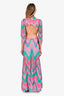 Diamond For Eden Pink/Green Printed Cut-Out Beaded Fringe Maxi Dress Size S/M (As Is)