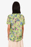 Hemant & Nandita Green/Blue Floral Print Short Sleeve Button Up Blouse Size M