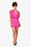Gasanova Fuchsia Silk Ruffle Puff Shoulder Mini Dress Size S