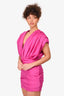 Gasanova Fuchsia Silk Ruffle Puff Shoulder Mini Dress Size S
