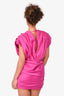 Gasanova Fuchsia Silk Ruffle Puff Shoulder Mini Dress Size S
