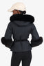 Christian Dior Grey Wool Fox Fur Trimmed Belted Jacket Size 2