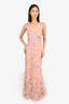 Marchesa Notte Pink Ostrich Feather Floral Embroidered Sleeveless Gown Size 2