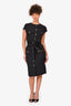 Celine Black Pocket Detailed Button Up Midi Dress Size 34 with Belt