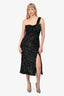 Ieena for Mac Duggal Black Sequin One Shoulder Bow Midi Dress Size 12