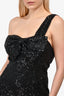 Ieena for Mac Duggal Black Sequin One Shoulder Bow Midi Dress Size 12
